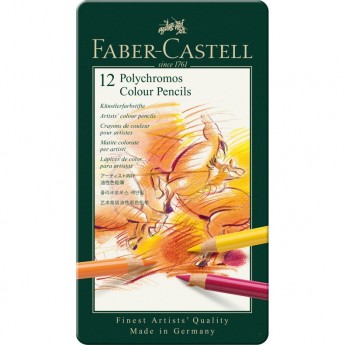Карандаши цветные художественные FABER-CASTELL POLYCHROMOS 12 цветов, металлическая коробка Карандаши цветные художественные FABER-CASTELL POLYCHROMOS 12 цветов, металлическая коробка