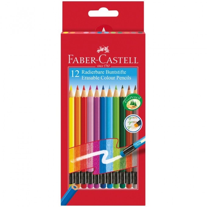 Карандаши цветные стираемые FABER-CASTELL, 12 цветов, картон FR-116612