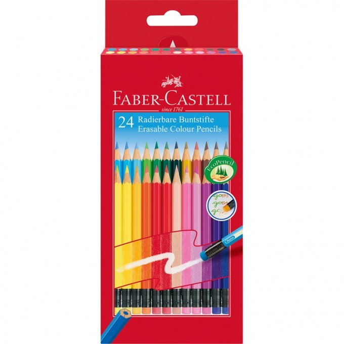 Карандаши цветные стираемые FABER-CASTELL, 24 цвета, заточеные FR-116625