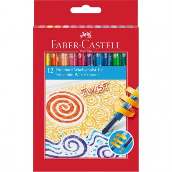 Карандаши восковые FABER-CASTELL, 12 цветов, выкручивающийся стержень, картонная упаковка