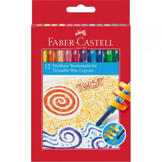 Карандаши восковые FABER-CASTELL, 12 цветов, выкручивающийся стержень, картонная упаковка FR-120003