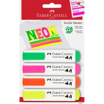 Маркер перманентный для ткани FABER-CASTELL TEXTILE NEON 04 цвета, 1-5мм, блистер