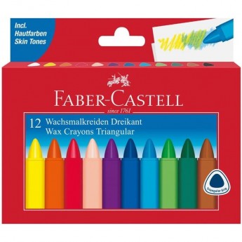 Мелки восковые FABER-CASTELL, 12 цветов, трехгранные, картон. упак.