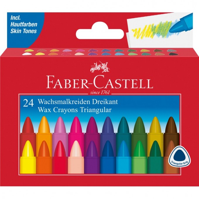 Мелки восковые FABER-CASTELL 24 цвета, трехгранные, картонная упаковка FR-120024