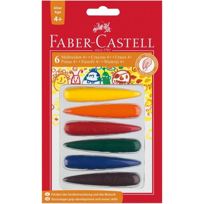 Мелки восковые FABER-CASTELL 6 цветов, фигурные, блистер FR-120404