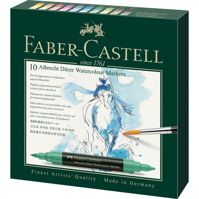 Набор акварельных пигментных маркеров FABER-CASTELL ALBRECHT DÜRER 10 цветов, двухсторонние FR-160310