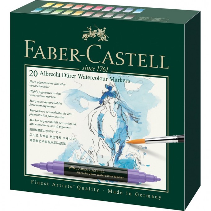 Набор акварельных пигментных маркеров FABER-CASTELL ALBRECHT DÜRER 20 цветов, двухсторонние FR-160320