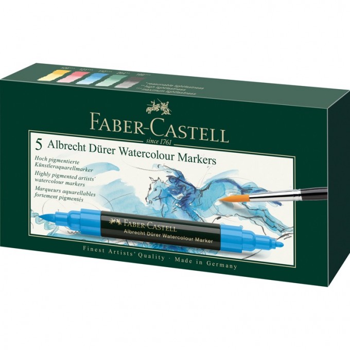 Набор акварельных пигментных маркеров FABER-CASTELL ALBRECHT DÜRER 5 цветов, двухсторонние FR-160305