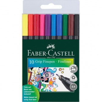 Набор капиллярных ручек FABER-CASTELL GRIP FINEPEN 10 цветов, 0,4 мм, трехгранные, пластиковая упаковка