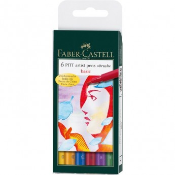 Набор капиллярных ручек FABER-CASTELL PITT ARTIST PEN BRUSH BASIC ассорти, 6 шт., пластиковая упаковка, европ.