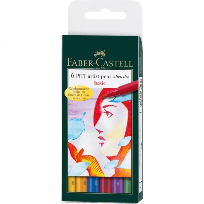 Набор капиллярных ручек FABER-CASTELL PITT ARTIST PEN BRUSH BASIC ассорти, 6 шт., пластиковая упаковка, европ. FR-167103