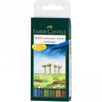 Набор капиллярных ручек FABER-CASTELL PITT ARTIST PEN BRUSH LANDSCAPE, 6 цветов, 6 шт., пластиковая упаковка