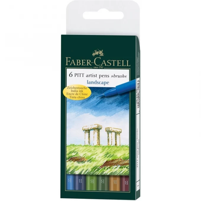 Набор капиллярных ручек FABER-CASTELL PITT ARTIST PEN BRUSH LANDSCAPE, 6 цветов, 6 шт., пластиковая упаковка FR-167105 Набор капиллярных ручек FABER-CASTELL PITT ARTIST PEN BRUSH LANDSCAPE, 6 цветов, 6 шт., пластиковая упаковка FR-167105