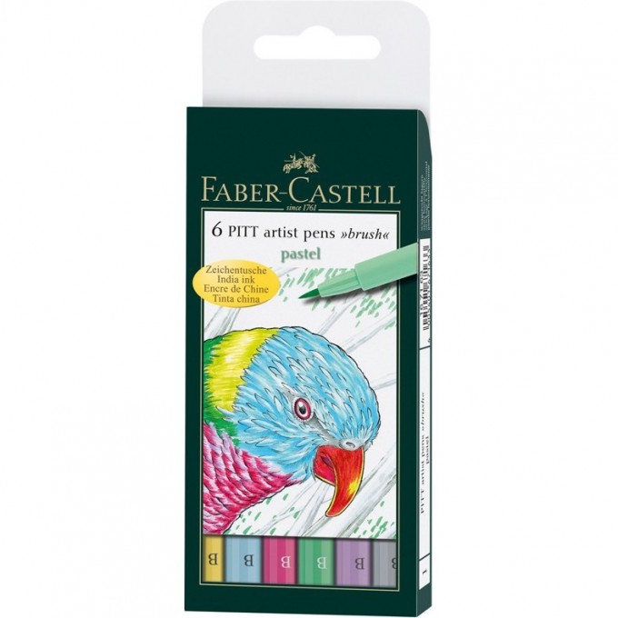 Набор капиллярных ручек FABER-CASTELL PITT ARTIST PEN BRUSH PASTEL ассорти, 6 шт., пластиковая упаковка FR-167163