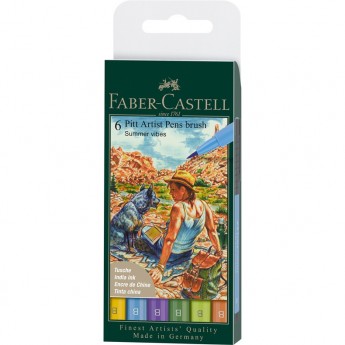 Набор капиллярных ручек FABER-CASTELL PITT ARTIST PEN BRUSH SUMMER VIBE, 6 штук Набор капиллярных ручек FABER-CASTELL PITT ARTIST PEN BRUSH SUMMER VIBE, 6 штук