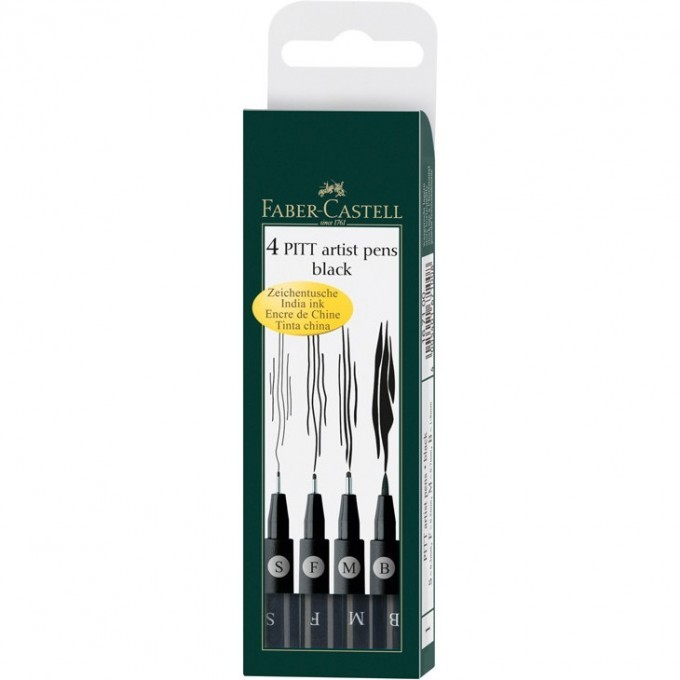 Набор капиллярных ручек FABER-CASTELL PITT ARTIST PEN черные, 4шт., 0,3/0,5/0,7мм/Brush FR-167100