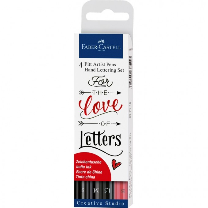 Набор капиллярных ручек FABER-CASTELL PITT ARTIST PEN LETTERING 4 шт, 0,3/0,7/1,5мм/Brush FR-267115