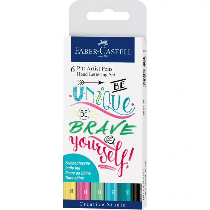 Набор капиллярных ручек FABER-CASTELL PITT ARTIST PEN LETTERING, 6 штук, 0,3мм/Brush FR-267116