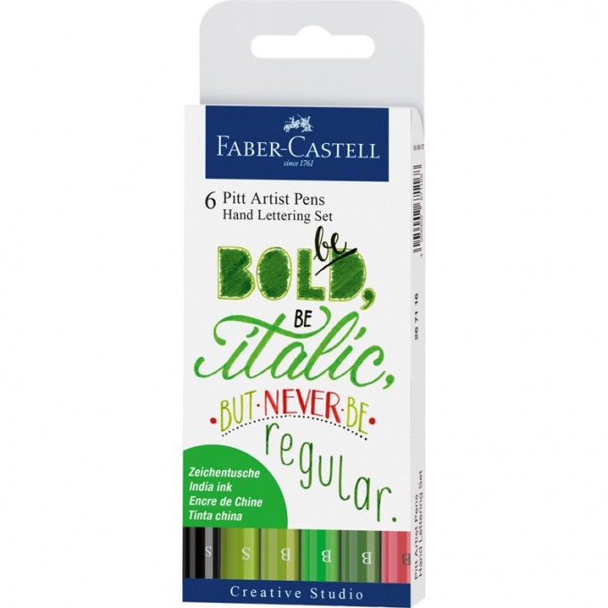 Набор капиллярных ручек FABER-CASTELL PITT ARTIST PEN LETTERING ассорти, 6 штук, 0,3мм/Brush FR-267117