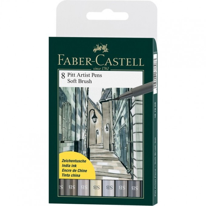 Набор капиллярных ручек FABER-CASTELL PITT ARTIST PEN SOFT BRUSH, 8 цветов, 8 шт., пластиковая упаковка FR-167808