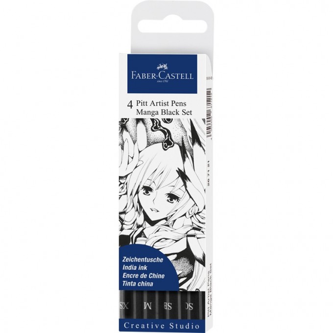 Набор капиллярных ручек FABER-CASTELL PITT ARTIST PENS MANGA черный, 4 шт, 0,1/0,7/brush/soft FR-267121