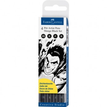 Набор капиллярных ручек FABER-CASTELL "PITT ARTIST PEN MANGA BLACK SET, черные, 4 шт., 0,1/0,3/0,5мм