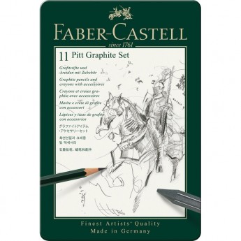 Набор карандашей FABER-CASTELL PITT GRAPHITE, 11 предметов, металлическая коробка Набор карандашей FABER-CASTELL PITT GRAPHITE, 11 предметов, металлическая коробка