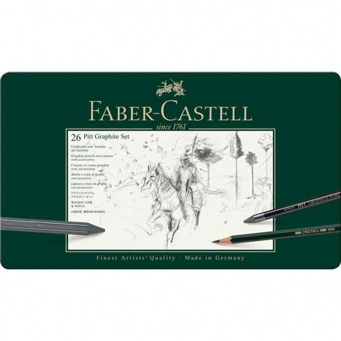 Набор карандашей FABER-CASTELL PITT GRAPHITE, 26 предметов, заточенные, металлическая коробка FR-112974