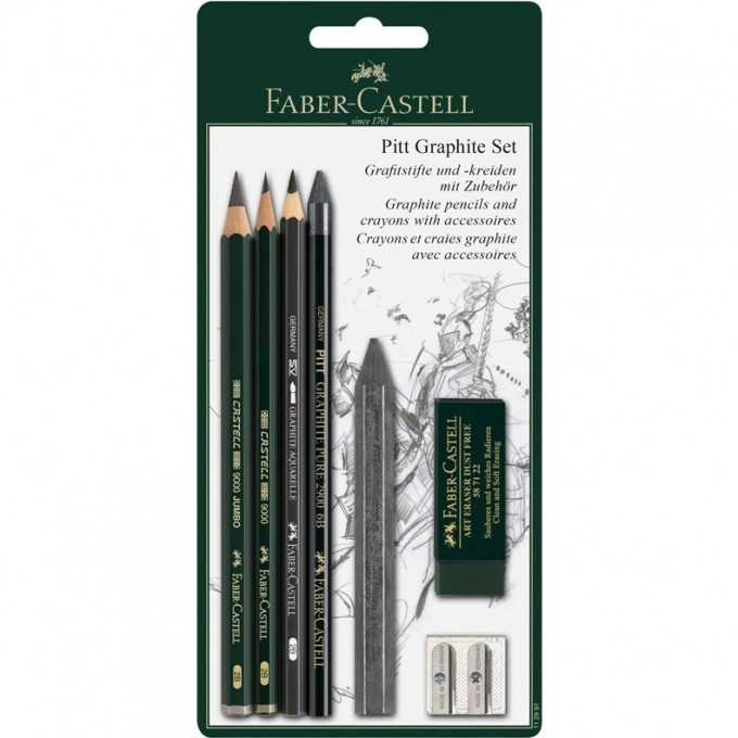 Набор карандашей FABER-CASTELL PITT GRAPHITE, 5 шт.+ластик+точилка, 2B/6B, блистер FR-112997