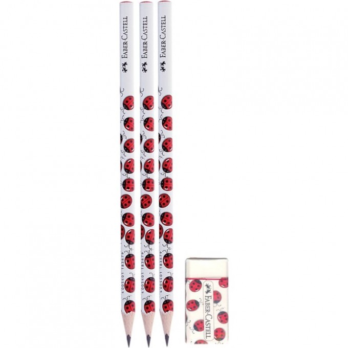 Набор карандашей FABER-CASTELL TRIANGULAR LADYBIRD, 3 шт.+ластик, B, блистер FR-118365