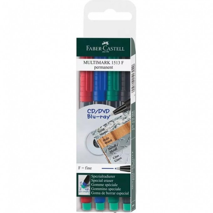 Набор перманентных маркеров FABER-CASTELL MULTIMARK PERMANENT F, 4 цветов, пулевидные, 0,6 мм FR-151304