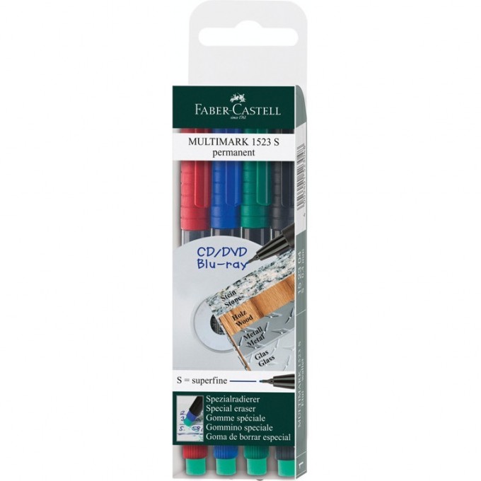 Набор перманентных маркеров FABER-CASTELL MULTIMARK PERMANENT S, 4 цветов, игольчатые, 0,4 мм FR-152304