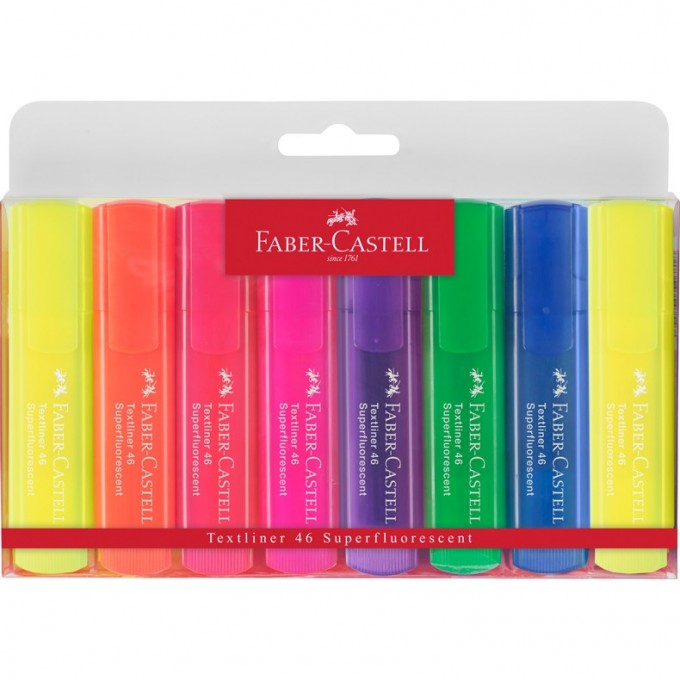 Набор текстовыделителей FABER-CASTELL 46 SUPERFLUORESCENT 8 флуоресцентных цветов, 1-5мм, пластиковая упаковка FR-154662/15466200