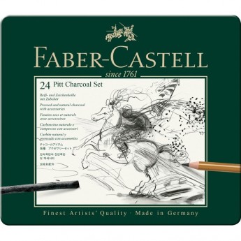 Набор угля и угольных карандашей FABER-CASTELL PITT CHARCOAL 24 предмета, металлическая коробка