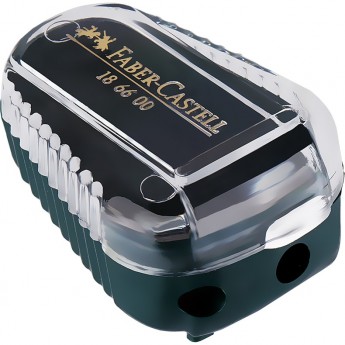 Точилка пластиковая для грифелей FABER-CASTELL TK, 2 отверстия, контейнер, зеленая