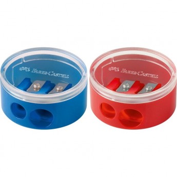 Точилка пластиковая FABER-CASTELL, 2 отверстия, контейнер, красная/синяя