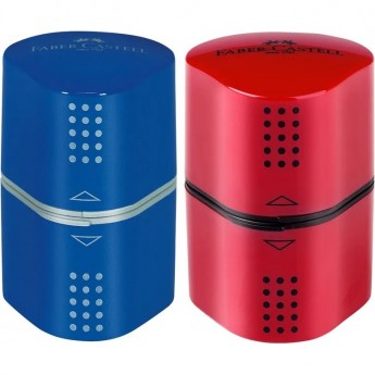 Точилка пластиковая FABER-CASTELL TRIO GRIP 2001", 3 отверстия, 2 контейнера, красная/синяя