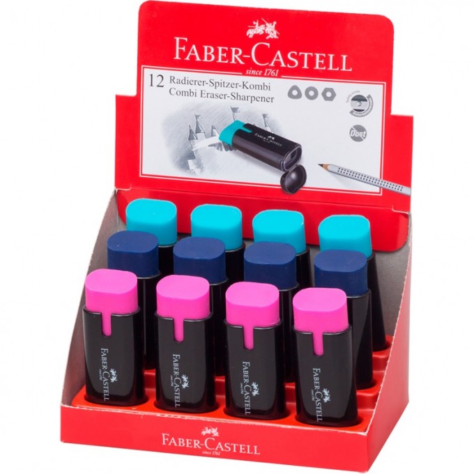 Точилка пластиковая с ластиком FABER-CASTELL COMBI 1 отверстие, контейнер, ассорти FR-183706